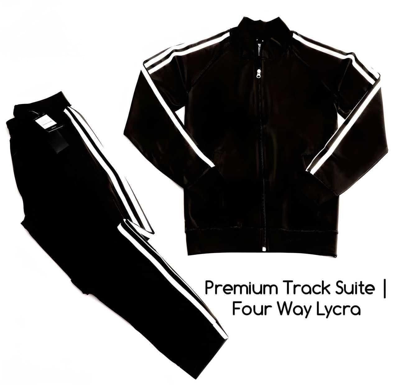Men's Track Suit - 4 Way Lycra with Side Stripe Black