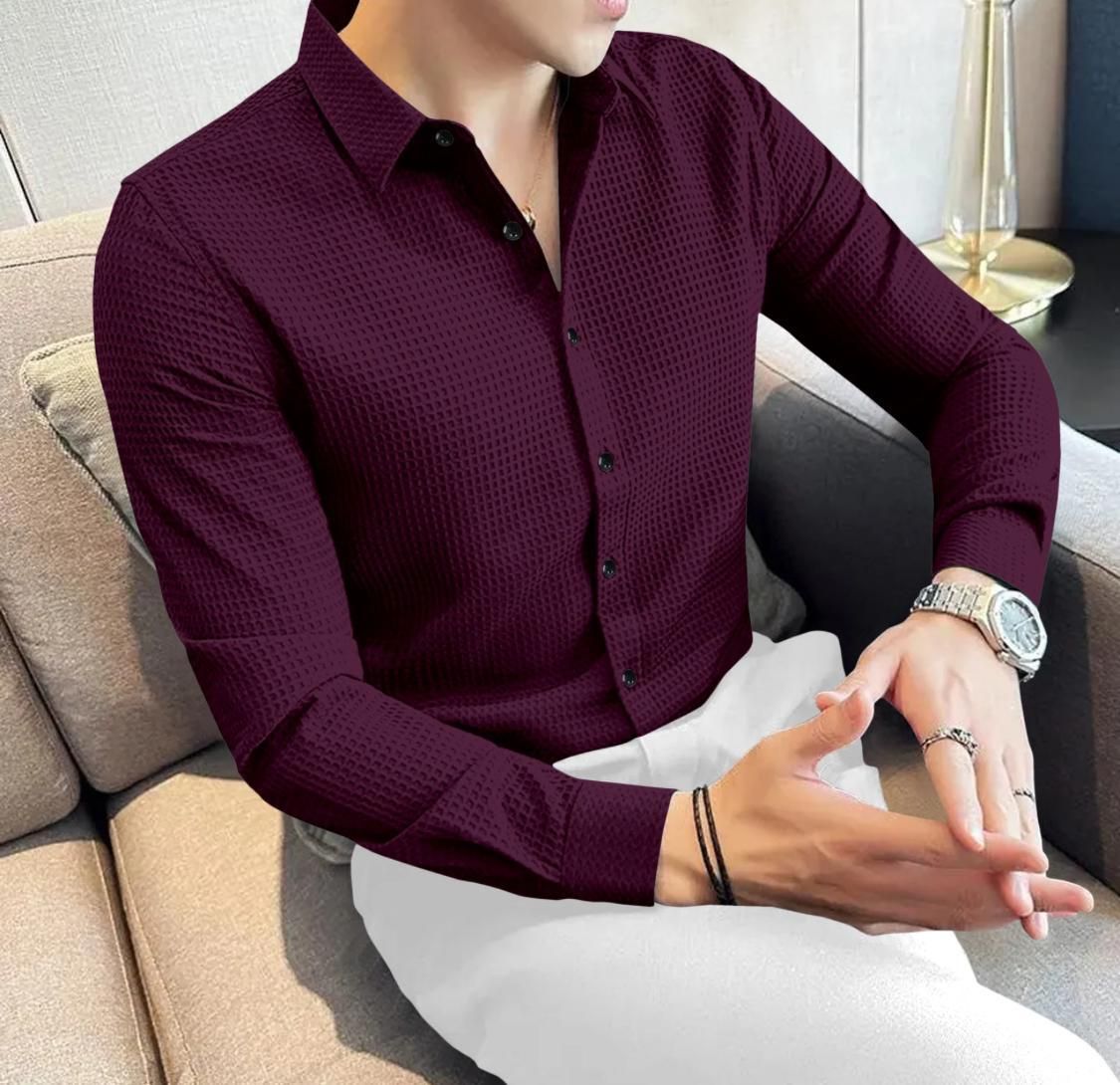 Men's Waffle Designer Shirt - Winter Fashion Polo Fleece