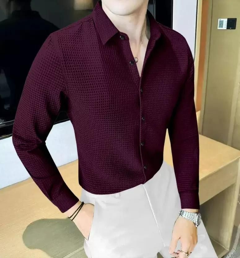 Men's Waffle Designer Shirt - Winter Fashion Polo Fleece