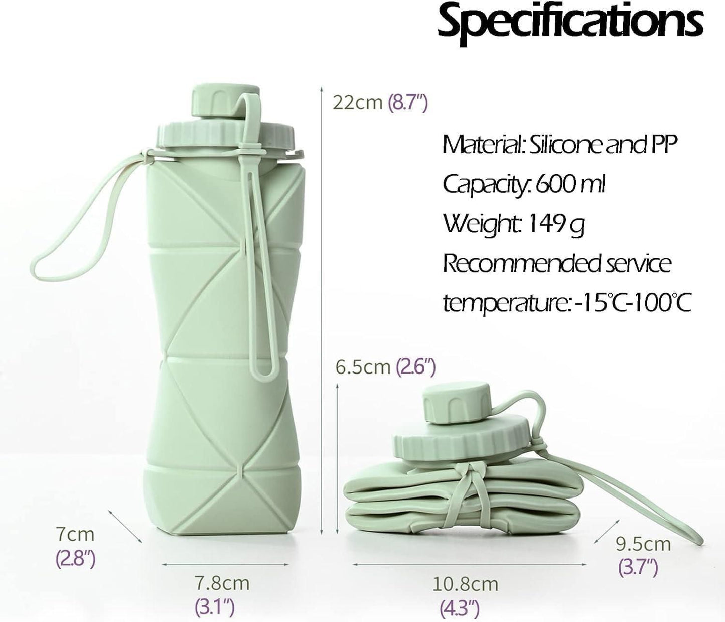 Folding Silicone Water Bottle - Collapsible Travel Bottle
